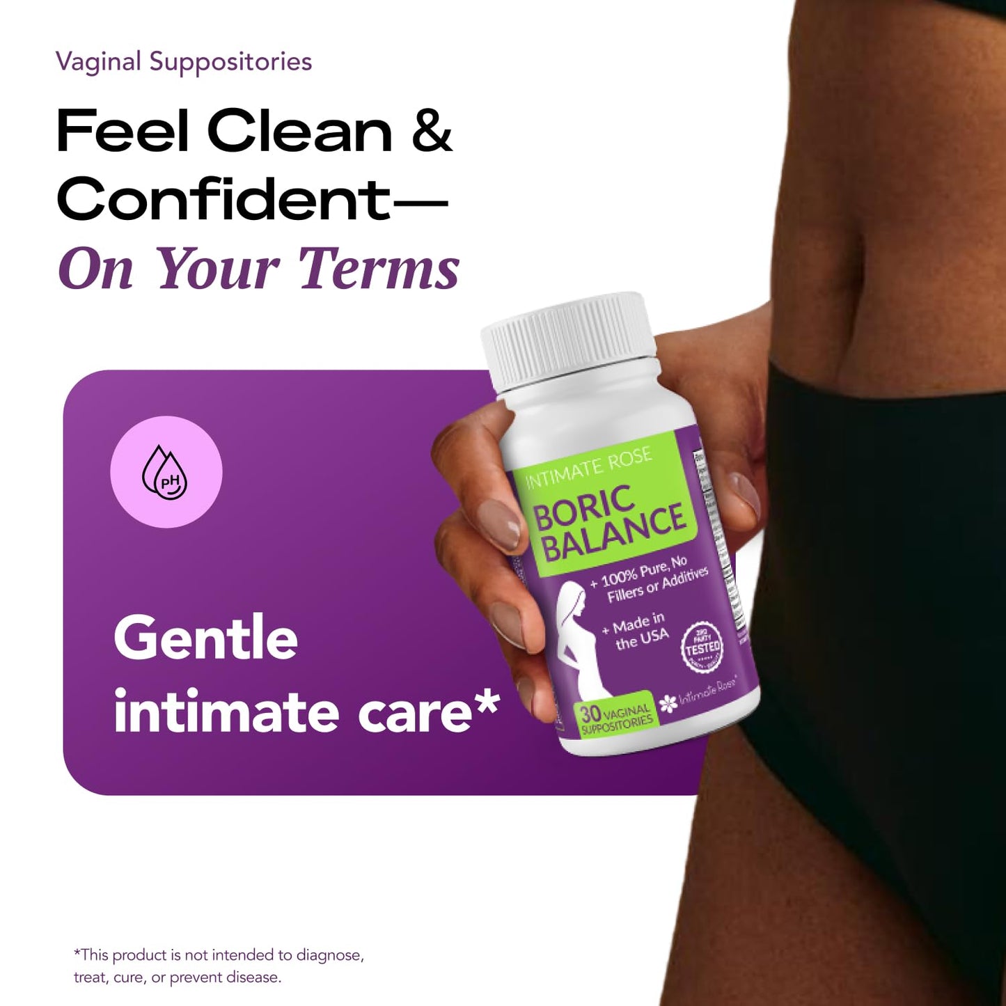 Intimate Rose Boric Acid Vaginal Suppositories, 30 Count for Feminine Deodorizing & Freshness - Vegan Capsules - Maple Wellness Supplements