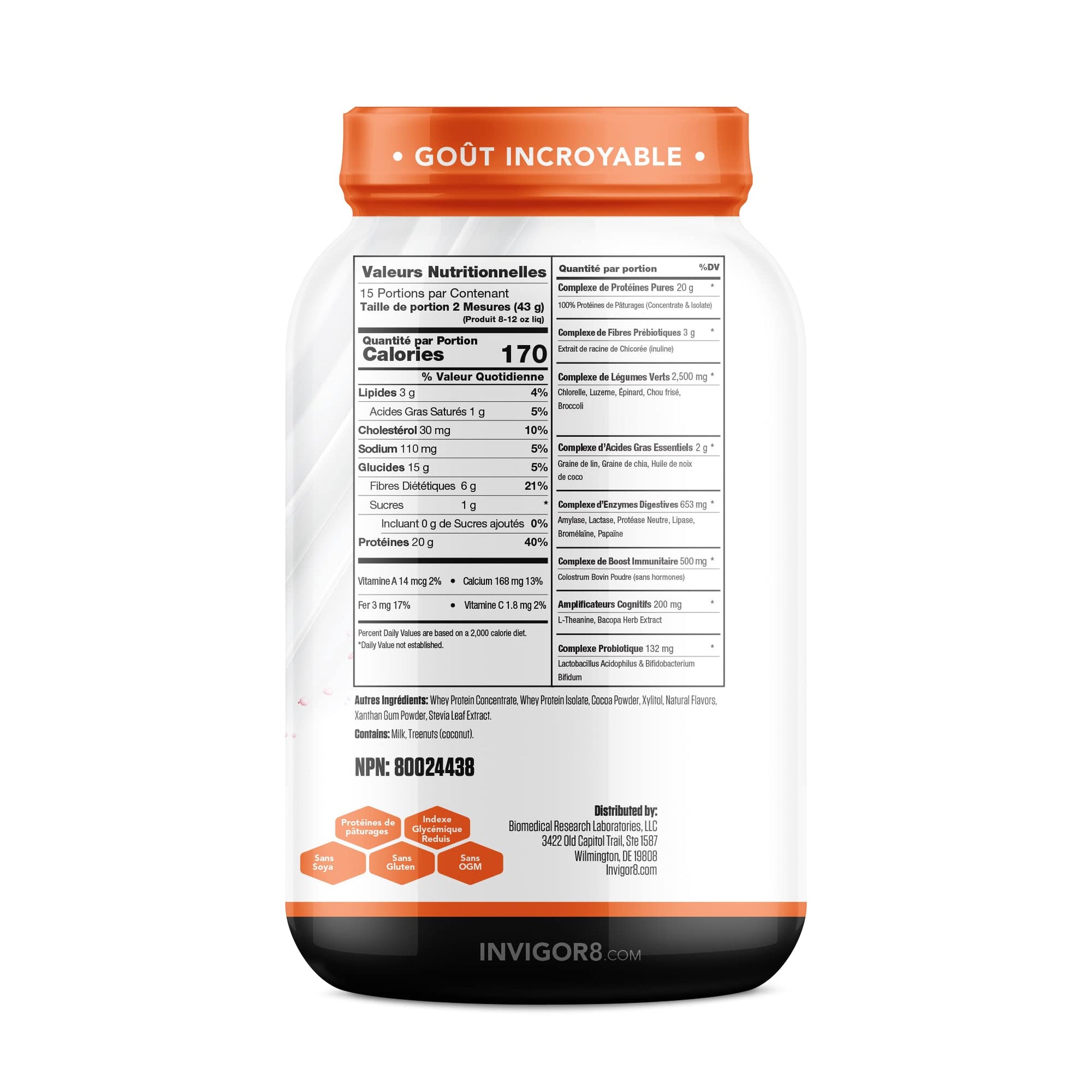 INVIGOR8 Superfood Grass Fed Whey Protein Isolate Shake Chocolate Brownie Gluten - Maple Wellness Supplements