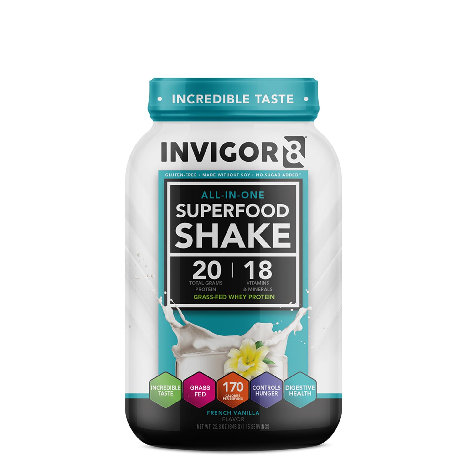INVIGOR8 Superfood Grass Fed Whey Protein Isolate Shake French Vanilla Gluten-Free - Maple Wellness Supplements