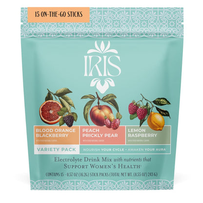 Iris Hormone Health Electrolyte Drink Mix | PCOS Support + Ovarian Function | 40:1 Myo & D‑Chiro Inositol, Magnesium, Prebiotic Fiber | Variety Pack, 15 Hydration Powder Packets - Maple Wellness Supplements