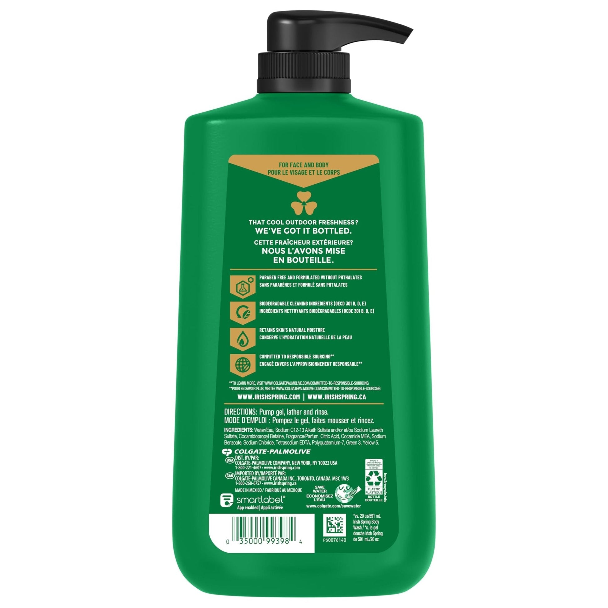 Irish Spring Original Moisturizing Body Wash for Men, 24-Hour Fresh, Face and Body Wash, Biodegradable Ingredients, Paraben Free, Cool Fresh Scent, 30 fl oz Pump Bottle - Maple Wellness Supplements