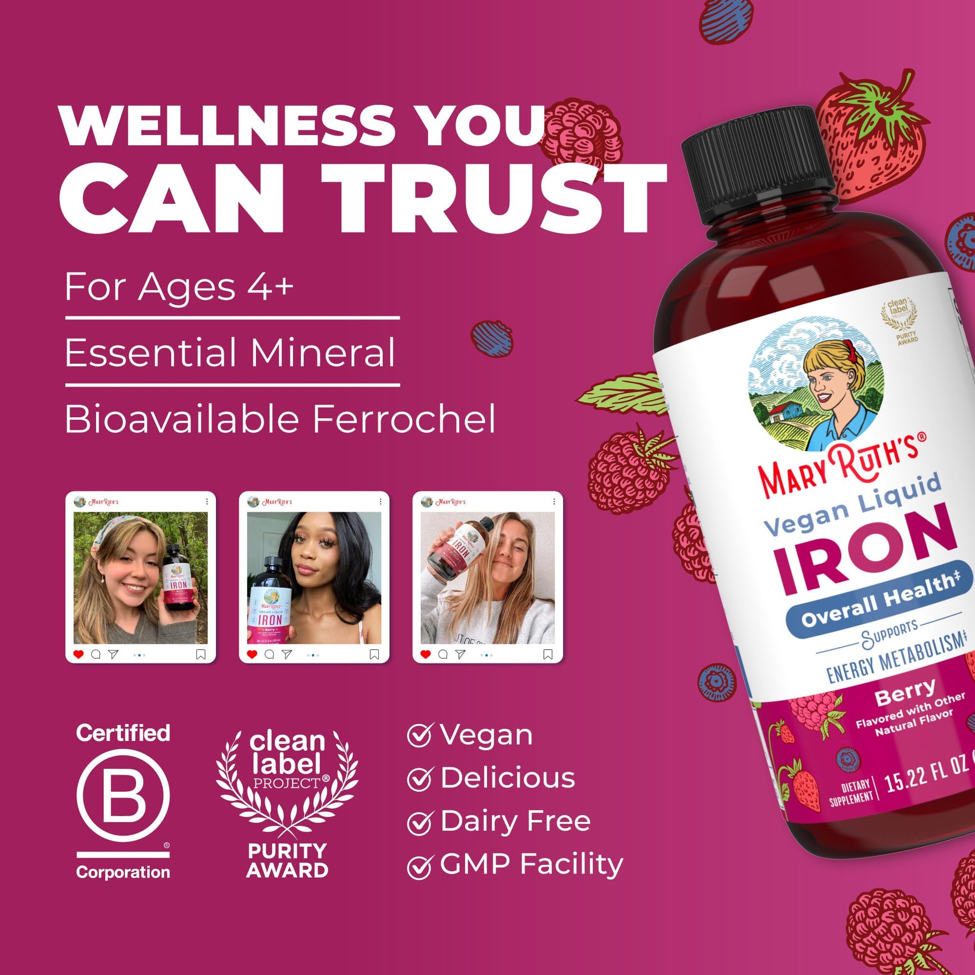 Iron Supplement for Women Men & Kids | Liquid Iron Supplement for Women Men & Kids | Iron for Healthy Blood & Oxygen | Ages 4 & Up | Sugar Free | Vegan | Non-GMO | Gluten Free | 15.22 Fl Oz - Maple Wellness Supplements