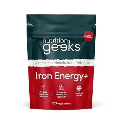 Iron Tablets High Strength Tablets with Vitamin C, B12 & Folic Acid - 120 Vegan Supplement - Maple Wellness Supplements