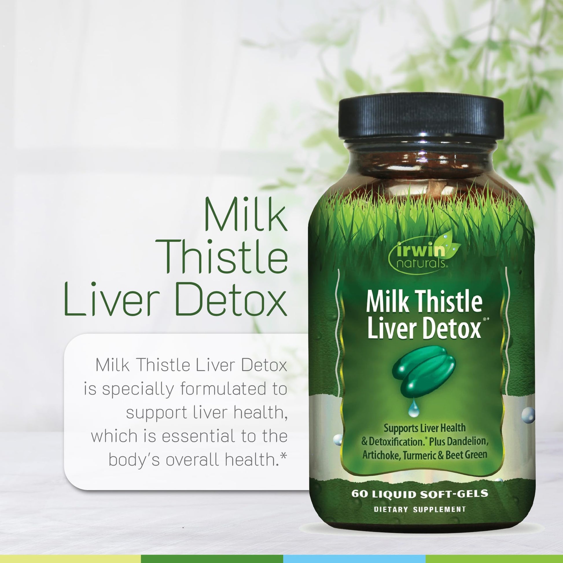 Irwin Naturals Milk Thistle Liver Detox - 60 Liquid Soft-Gels, Pack of 2 - Supports Liver Health with Dandelion, Artichoke, Turmeric & Green Beet Root - 60 Total Servings - Maple Wellness Supplements