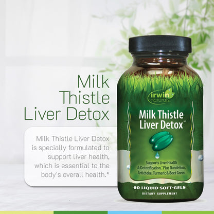 Irwin Naturals Milk Thistle Liver Detox - 60 Liquid Soft-Gels, Pack of 2 - Supports Liver Health with Dandelion, Artichoke, Turmeric & Green Beet Root - 60 Total Servings - Maple Wellness Supplements