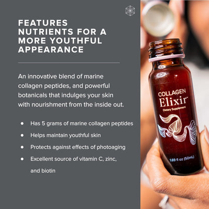 Isagenix Collagen Elixir - Drink with Marine Collagen Peptides - Support a Youthful Appearance with Vitamin C, Zinc & Biotin - 10 Bottles (1 Box) - Maple Wellness Supplements
