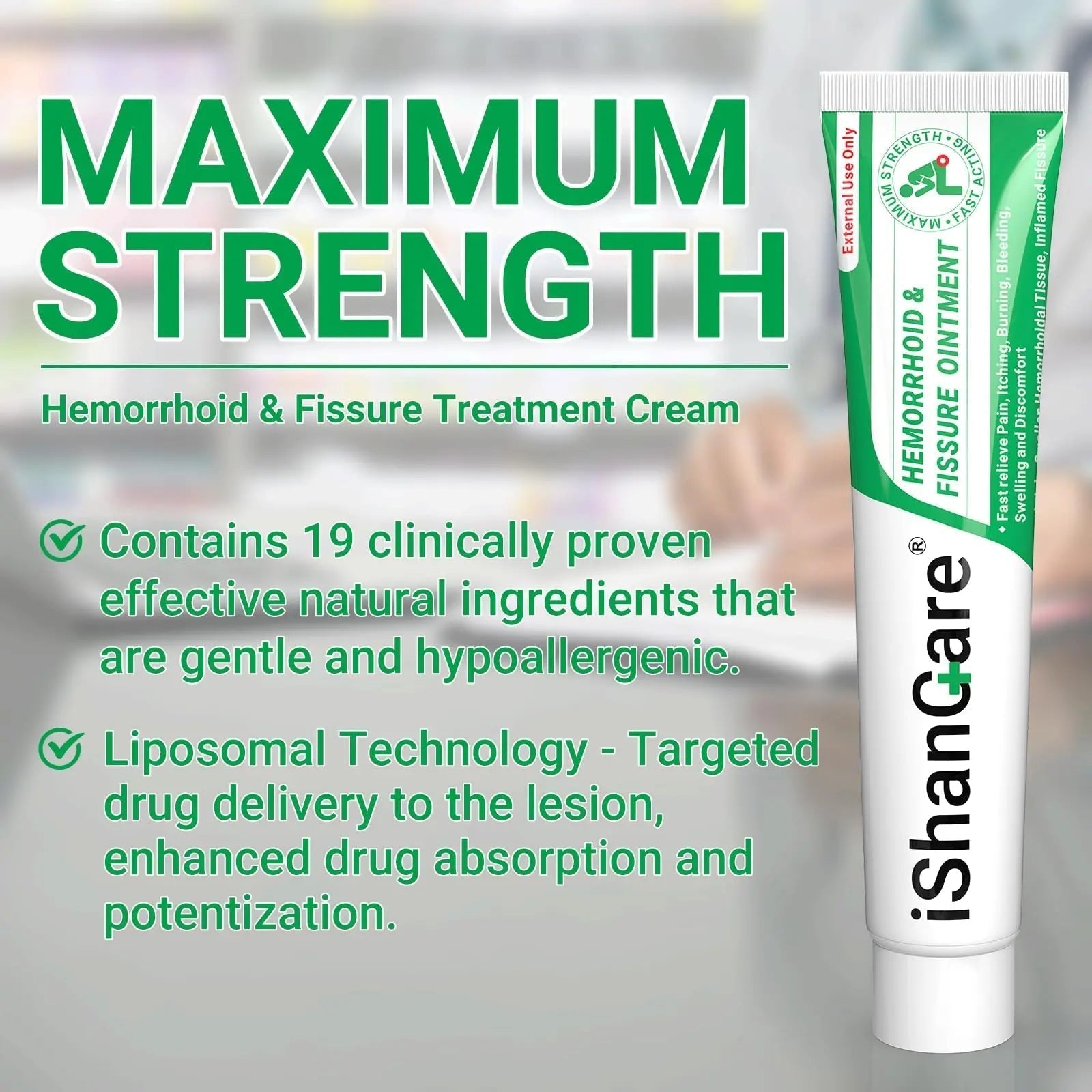 ishancare Hemorrhoid Cream, Hemorrhoid & Fissure Treatment Ointment Extra Strength, Relief Anal Pain, Itching, Bleeding, Swelling, Discomfort, Natural Herbs Fast Acting Ingredients, Contains Vitamin E - Maple Wellness Supplements
