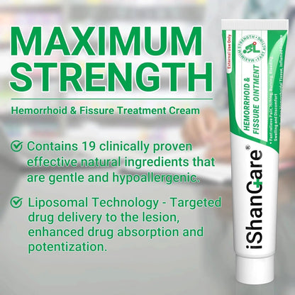 ishancare Hemorrhoid Cream, Hemorrhoid & Fissure Treatment Ointment Extra Strength, Relief Anal Pain, Itching, Bleeding, Swelling, Discomfort, Natural Herbs Fast Acting Ingredients, Contains Vitamin E - Maple Wellness Supplements