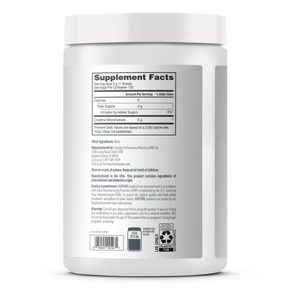 Isopure 100% Pure Creatine Monohydrate Powder, Sugar Free, Unflavored, 5g Creatine Monohydrate Per Serving, 1.1 Lbs, - Maple Wellness Supplements