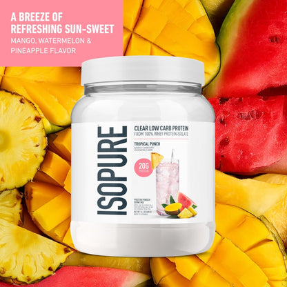 Isopure Clear Whey Isolate Protein Powder, Lactose Free, Gluten Free, Naturally Flavored, Tropical Punch, 20g Protein Per Serving, 14.1 Oz, 16 Servings (Packaging May Vary) - Maple Wellness Supplements