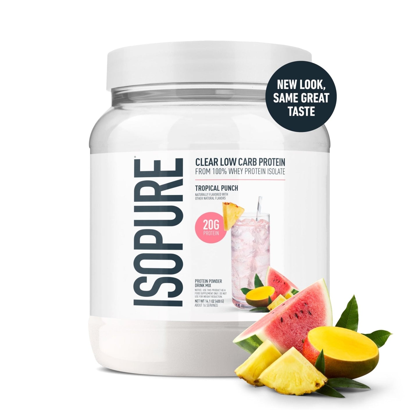 Isopure Clear Whey Isolate Protein Powder, Lactose Free, Gluten Free, Naturally Flavored, Tropical Punch, 20g Protein Per Serving, 14.1 Oz, 16 Servings (Packaging May Vary) - Maple Wellness Supplements