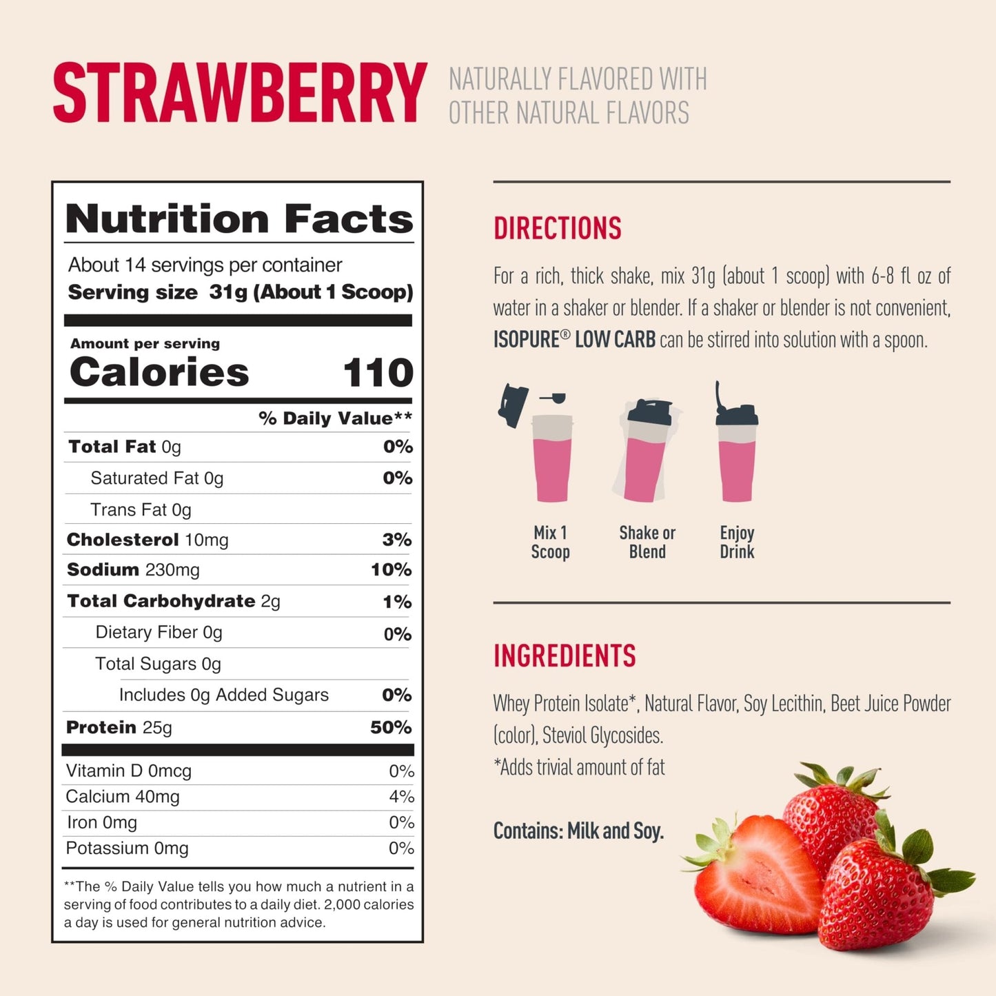 Isopure Low Carb 100% Pure Whey Isolate Protein Powder, Lactose Free, Gluten Free, With Vitamins, Strawberry, 25g Protein Per Serving, 1 Lb, 14 Servings (Packaging May Vary) - Maple Wellness Supplements
