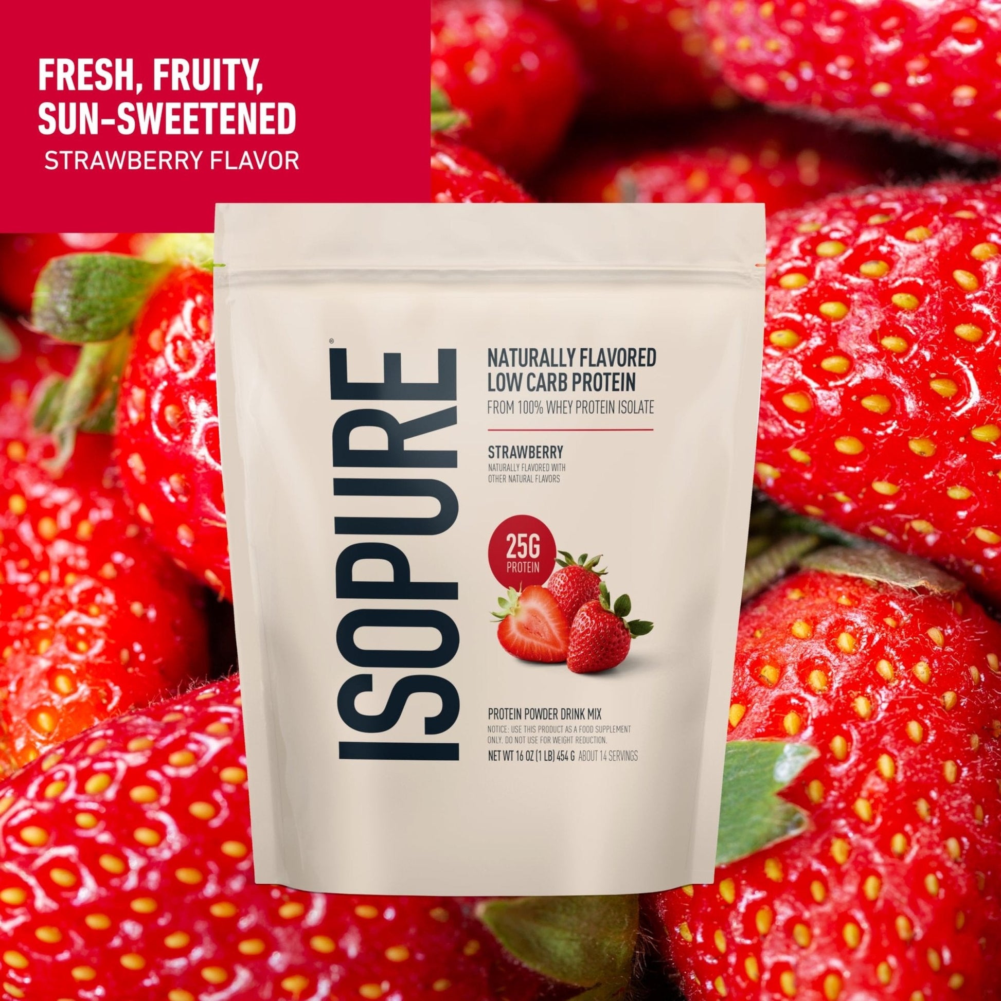 Isopure Low Carb 100% Pure Whey Isolate Protein Powder, Lactose Free, Gluten Free, With Vitamins, Strawberry, 25g Protein Per Serving, 1 Lb, 14 Servings (Packaging May Vary) - Maple Wellness Supplements