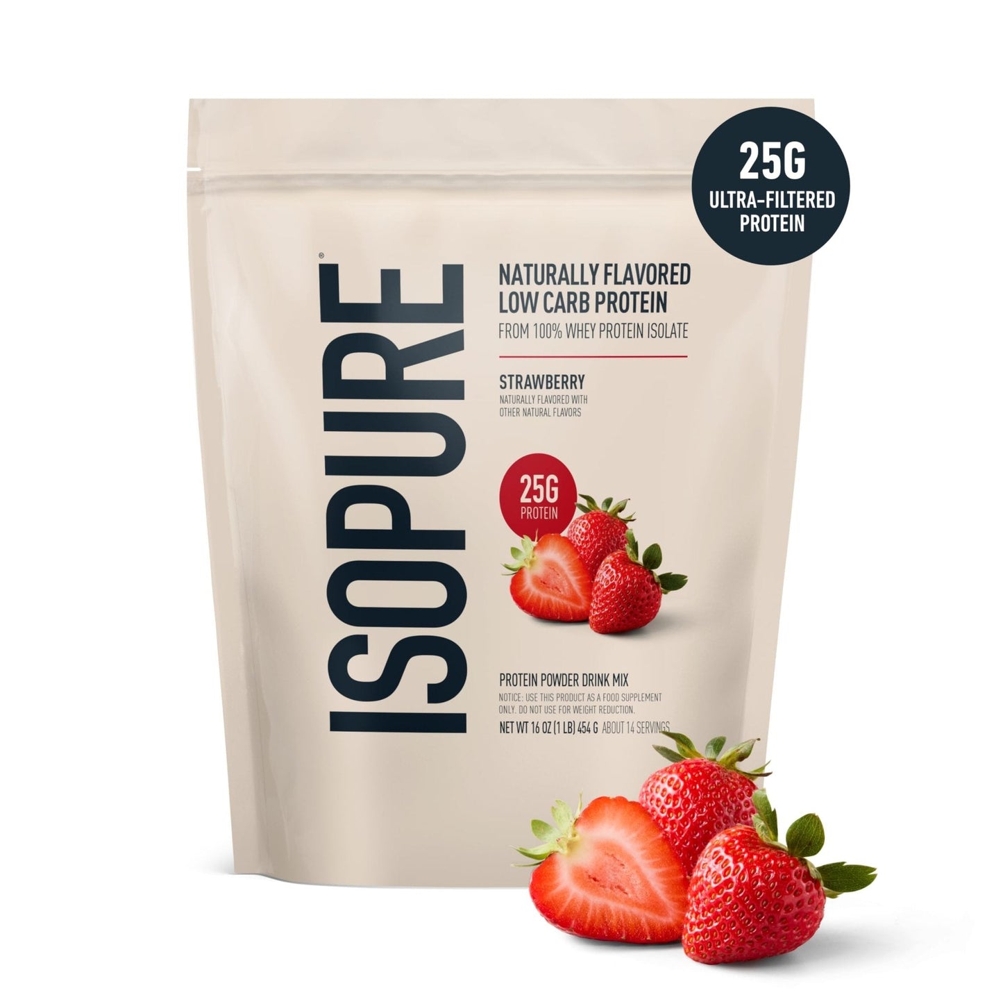 Isopure Low Carb 100% Pure Whey Isolate Protein Powder, Lactose Free, Gluten Free, With Vitamins, Strawberry, 25g Protein Per Serving, 1 Lb, 14 Servings (Packaging May Vary) - Maple Wellness Supplements