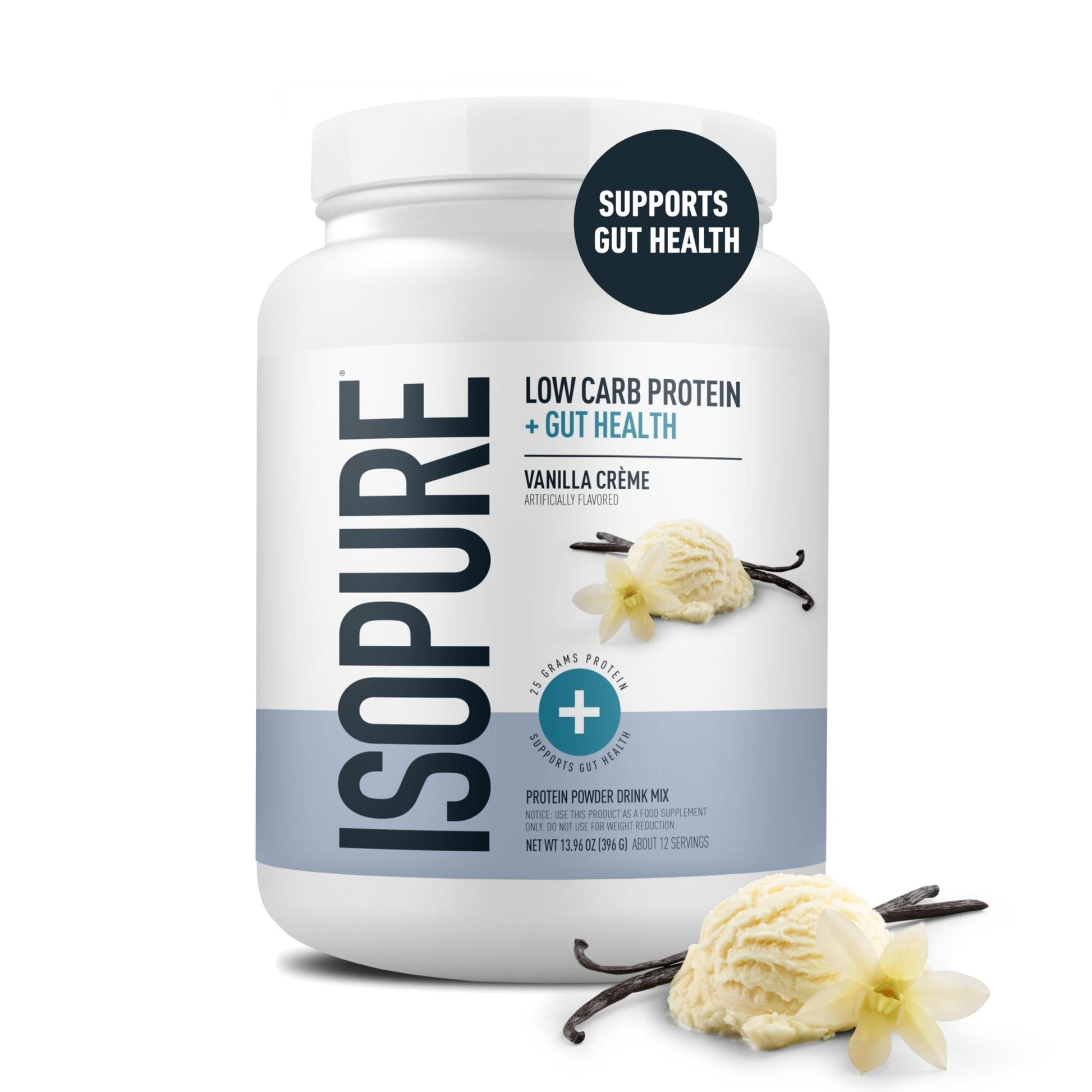 Isopure Protein + Gut Health & Immune Support Powder, Vanilla Crème, 25g Whey Protein with Prebiotics & Vitamins, 12 Servings (Pack of 1) - Maple Wellness Supplements