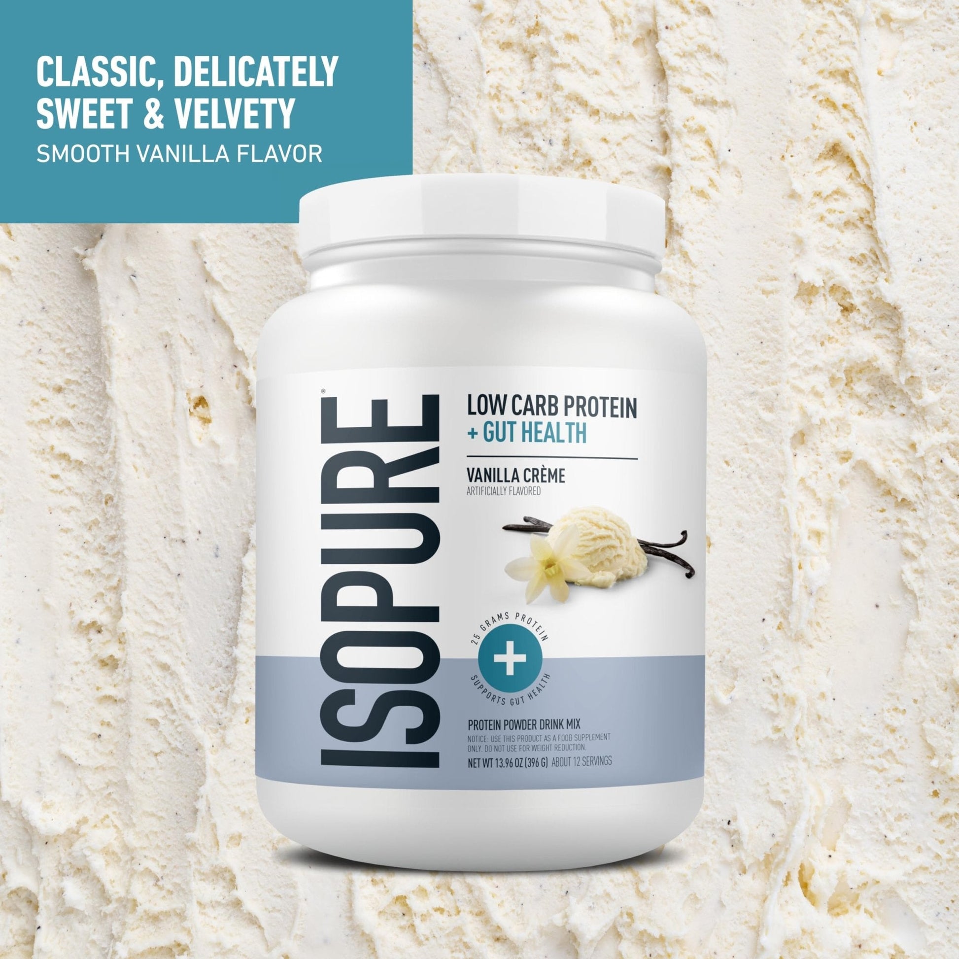Isopure Protein + Gut Health & Immune Support Powder, Vanilla Crème, 25g Whey Protein with Prebiotics & Vitamins, 12 Servings (Pack of 1) - Maple Wellness Supplements