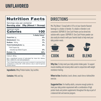 Isopure Unflavored Protein, 25g Whey Isolate, Zero Carb & Keto Friendly, 47 Servings - Maple Wellness Supplements
