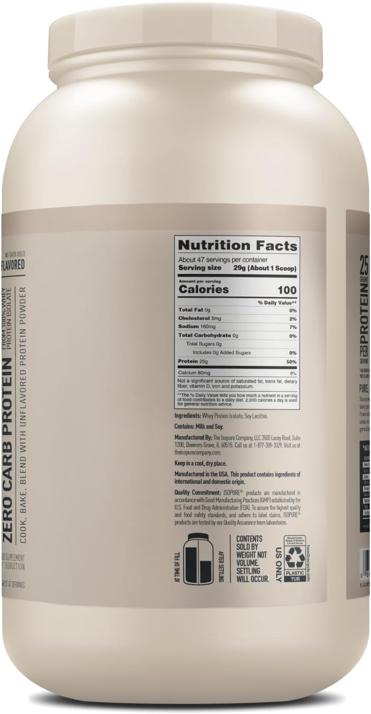 Isopure Unflavored Protein, 25g Whey Isolate, Zero Carb & Keto Friendly, 47 Servings - Maple Wellness Supplements