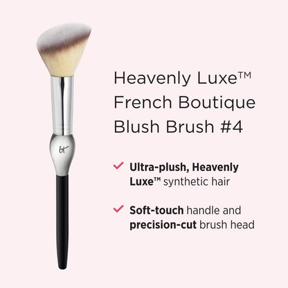 IT Cosmetics Heavenly Luxe French Boutique Blush Brush 4 - Angled Blush Brush for Cheeks - Liquid & Powder Blush Brush - Makeup Brush With Award-Winning Heavenly Luxe Hair - Maple Wellness Supplements