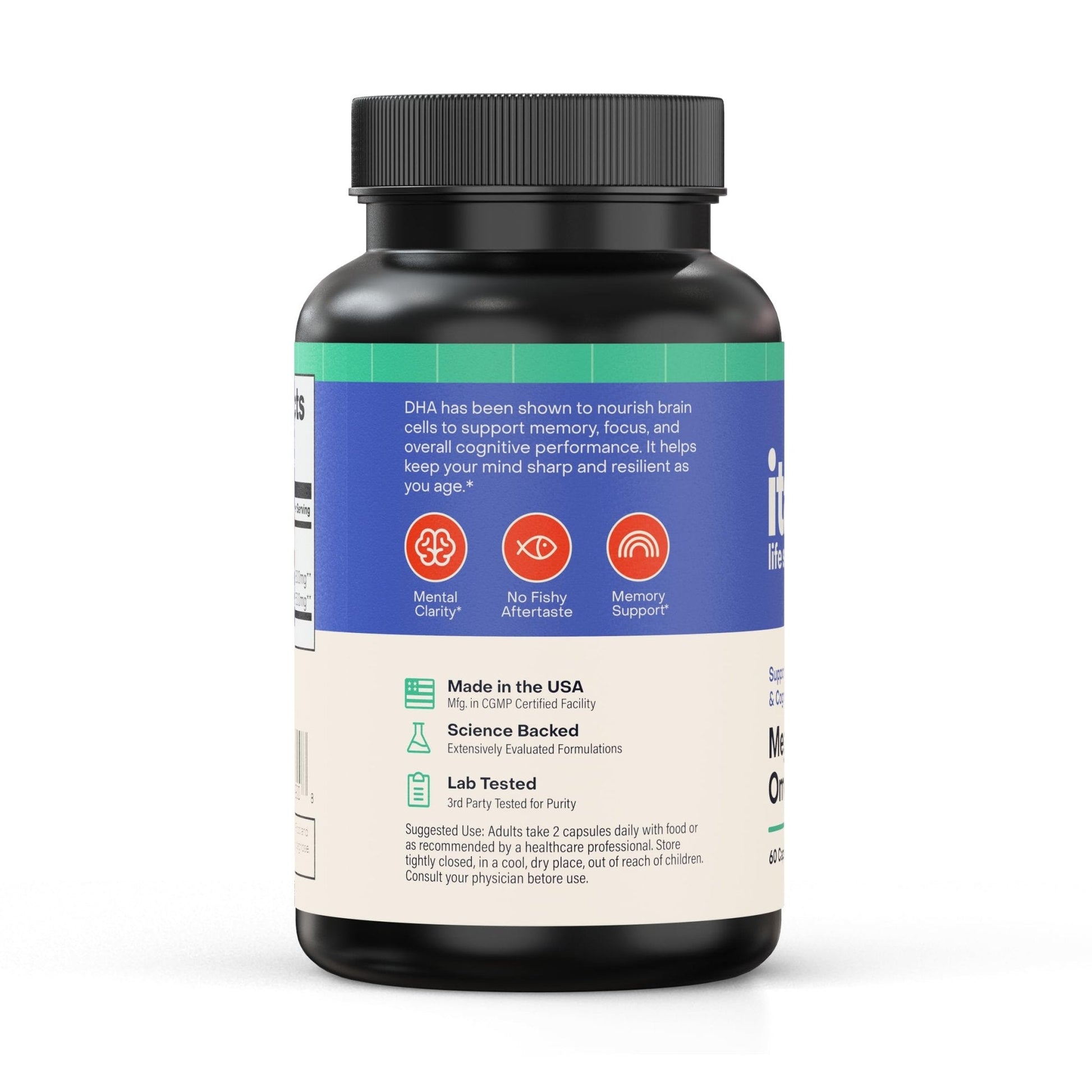 Italic LIfe Sciences Mega DHA Omega-3 1300mg – 800mg DHA, 500mg EPA – Brain Health Supplement for Memory, Focus & Mental Clarity – High Potency Fish Oil – Non-GMO, Third-Party Tested – 60 Capsules - Maple Wellness Supplements