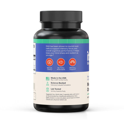 Italic LIfe Sciences Mega DHA Omega-3 1300mg – 800mg DHA, 500mg EPA – Brain Health Supplement for Memory, Focus & Mental Clarity – High Potency Fish Oil – Non-GMO, Third-Party Tested – 60 Capsules - Maple Wellness Supplements