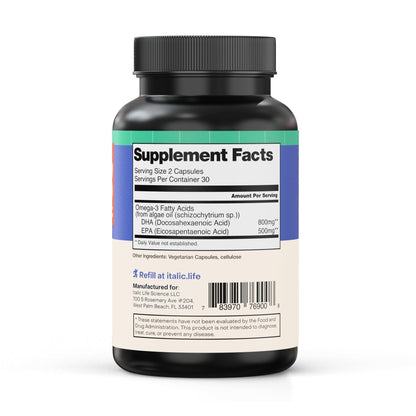 Italic LIfe Sciences Mega DHA Omega-3 1300mg – 800mg DHA, 500mg EPA – Brain Health Supplement for Memory, Focus & Mental Clarity – High Potency Fish Oil – Non-GMO, Third-Party Tested – 60 Capsules - Maple Wellness Supplements