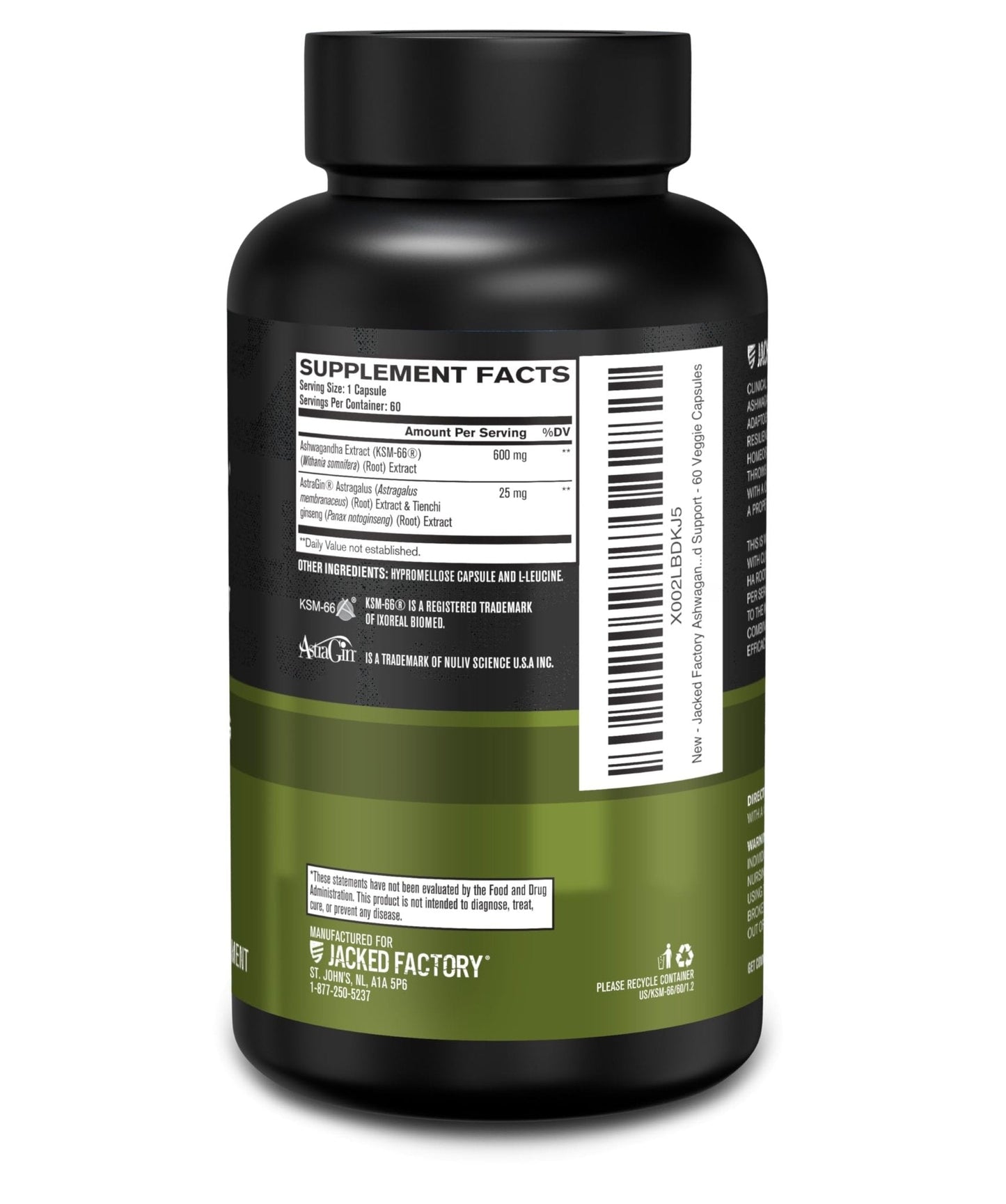 Jacked Factory Ashwagandha Root Extract (KSM-66 Ashwagandha) w/ 5% Withanolides - Supplement for Natural Stress Relief, Cognitive Function, Vitality, and Mood Support - 60 Veggie Capsules - Maple Wellness Supplements