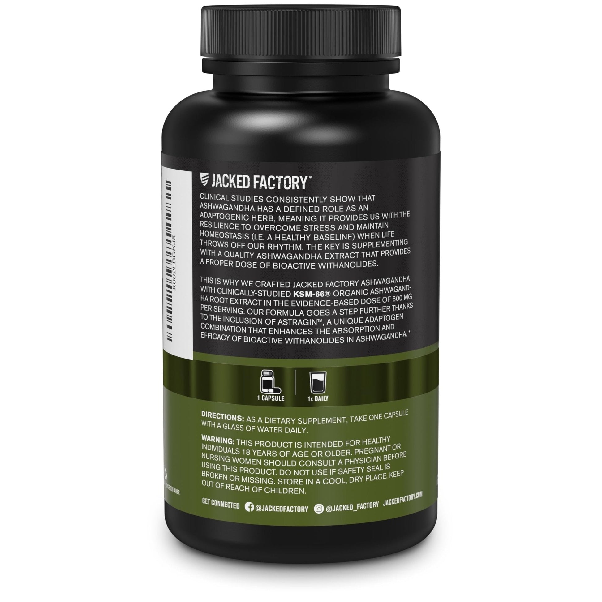 Jacked Factory Ashwagandha Root Extract (KSM-66 Ashwagandha) w/ 5% Withanolides - Supplement for Natural Stress Relief, Cognitive Function, Vitality, and Mood Support - 60 Veggie Capsules - Maple Wellness Supplements