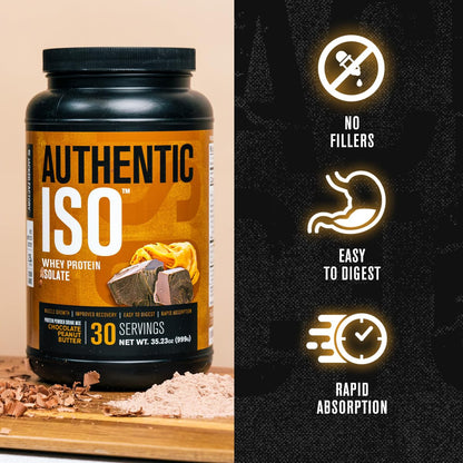 Jacked Factory Authentic ISO Grass Fed Whey Protein Isolate Powder - Low Carb, Non-GMO Muscle Building Protein w/No Fillers, Post Workout Recovery, Chocolate Peanut Butter - 25 Servings - Maple Wellness Supplements