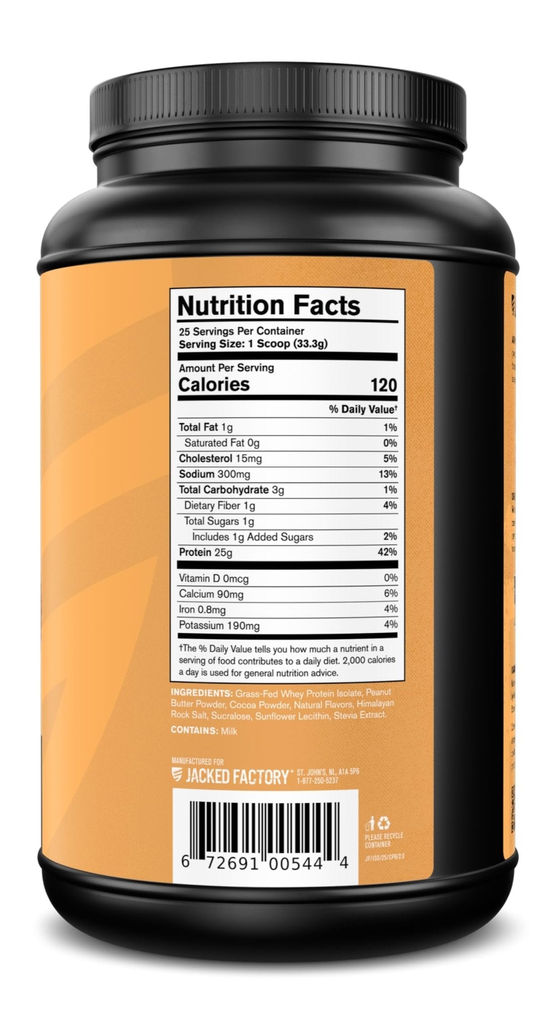 Jacked Factory Authentic ISO Grass Fed Whey Protein Isolate Powder - Low Carb, Non-GMO Muscle Building Protein w/No Fillers, Post Workout Recovery, Chocolate Peanut Butter - 25 Servings - Maple Wellness Supplements