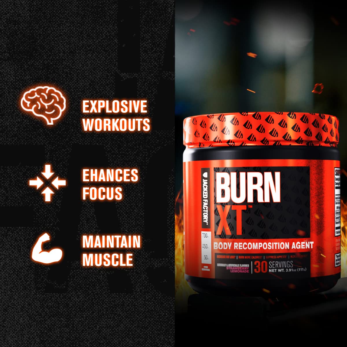 Jacked Factory Burn-XT Powder for Men & Women - Improve Focus & Increase Energy - Maple Wellness Supplements