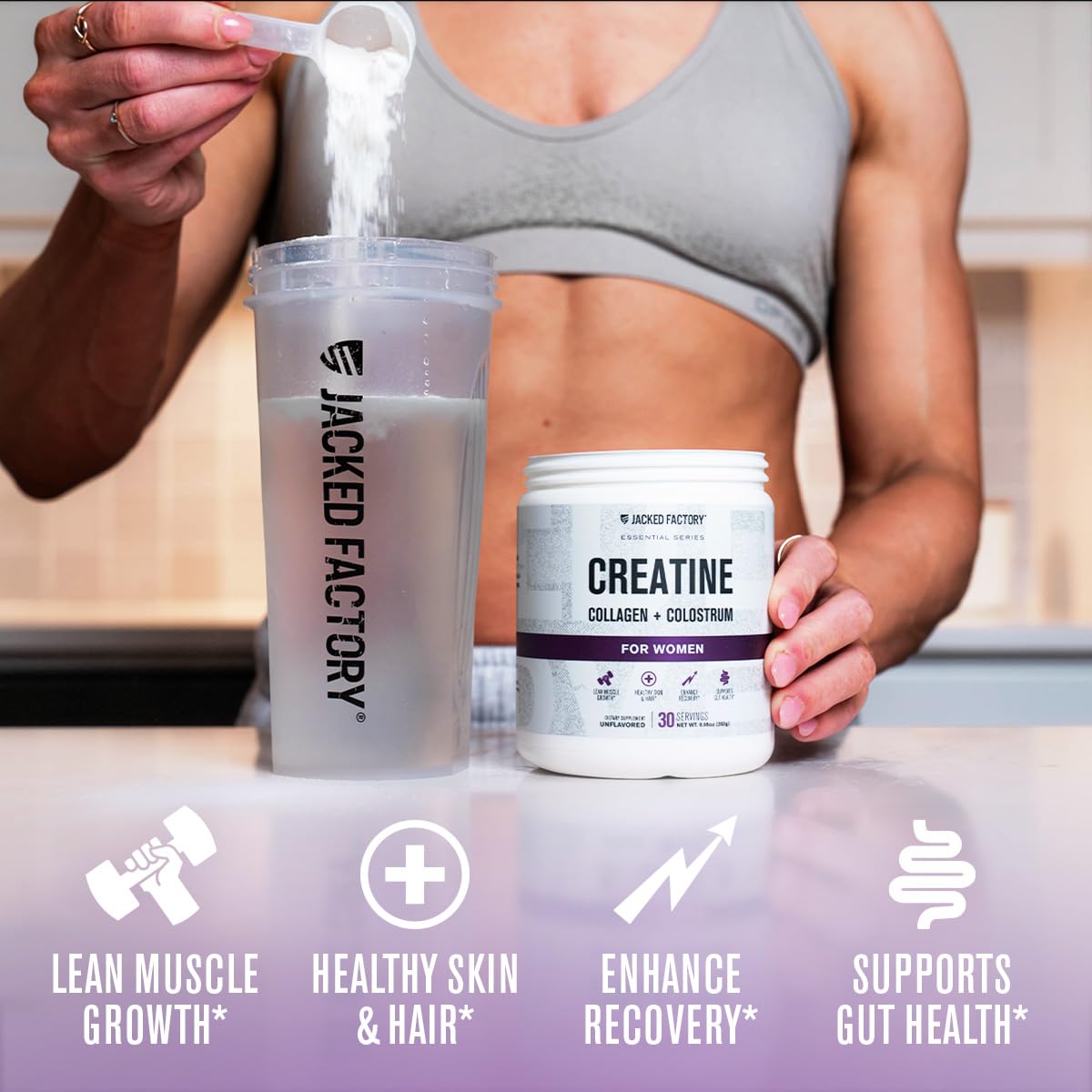 Jacked Factory Creatine for Women - Creatine Monohydrate with Collagen + Colostrum to Support Workout Performance, Lean Muscle Growth, Healthy Hair, Skin, - Maple Wellness Supplements