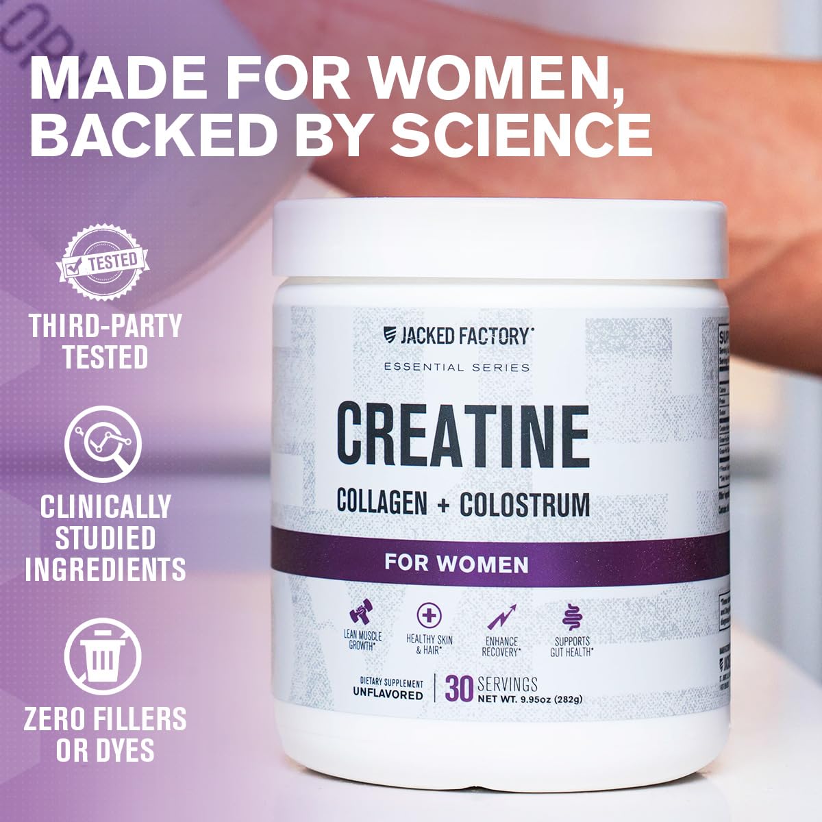 Jacked Factory Creatine for Women - Creatine Monohydrate with Collagen + Colostrum to Support Workout Performance, Lean Muscle Growth, Healthy Hair, Skin, - Maple Wellness Supplements