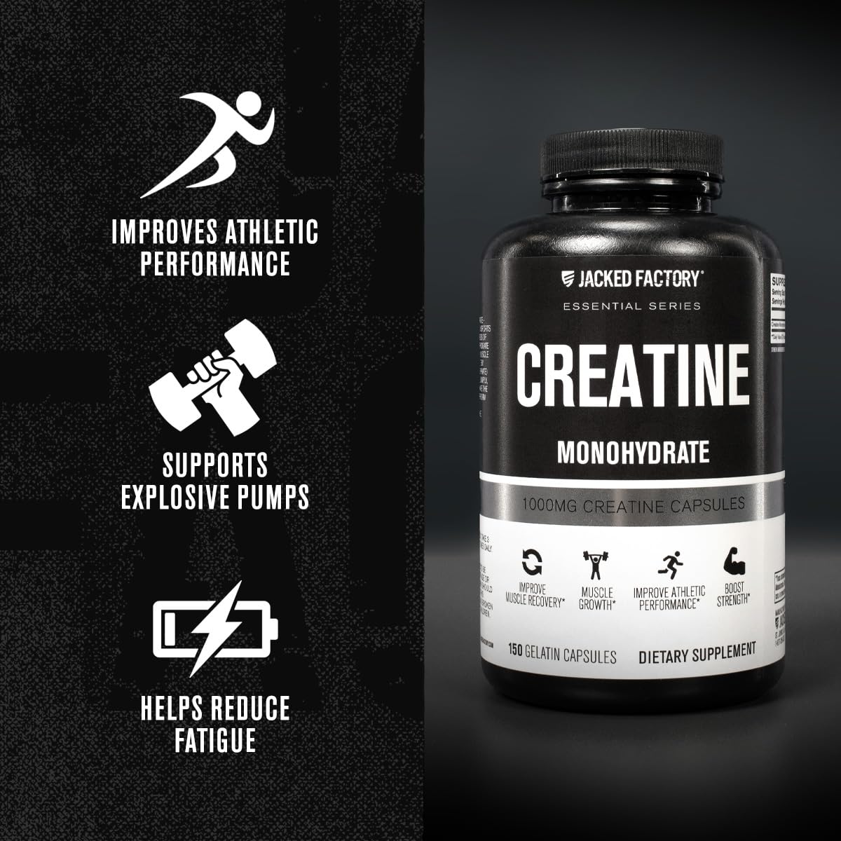 Jacked Factory Creatine Monohydrate Capsules - Creatine Pills for Muscle Growth, Increased Strength, Enhanced Energy Output and Improved Athletic Performance - 150 Capsules - Maple Wellness Supplements