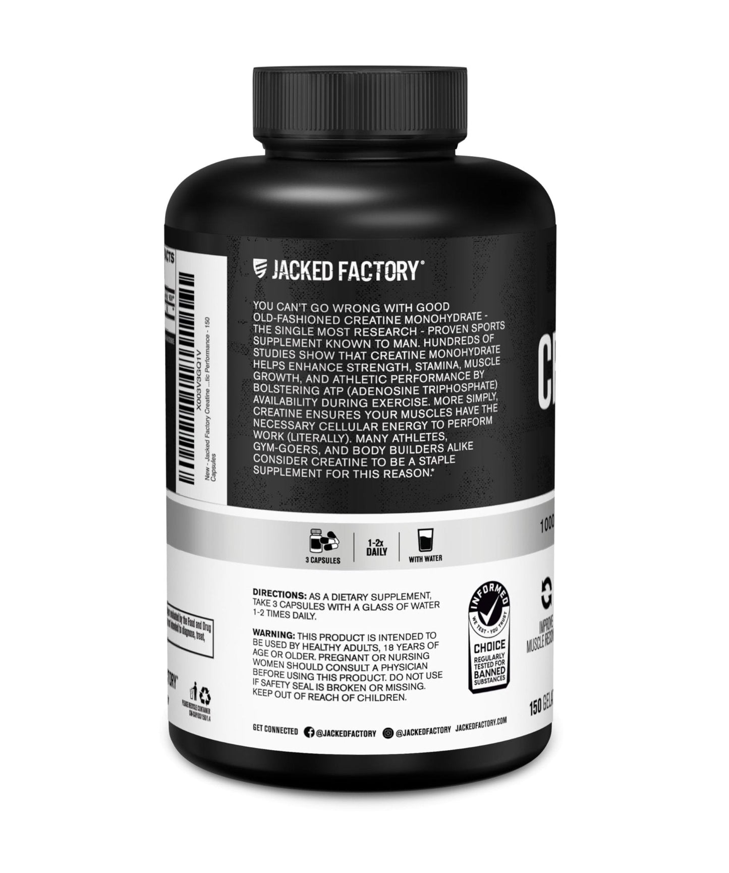 Jacked Factory Creatine Monohydrate Capsules - Creatine Pills for Muscle Growth, Increased Strength, Enhanced Energy Output and Improved Athletic Performance - 150 Capsules - Maple Wellness Supplements