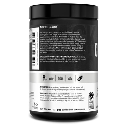 Jacked Factory Creatine Monohydrate Powder 425g - 5g Daily Creatine Supplement for Men and Women, Vegan-Friendly - Maple Wellness Supplements