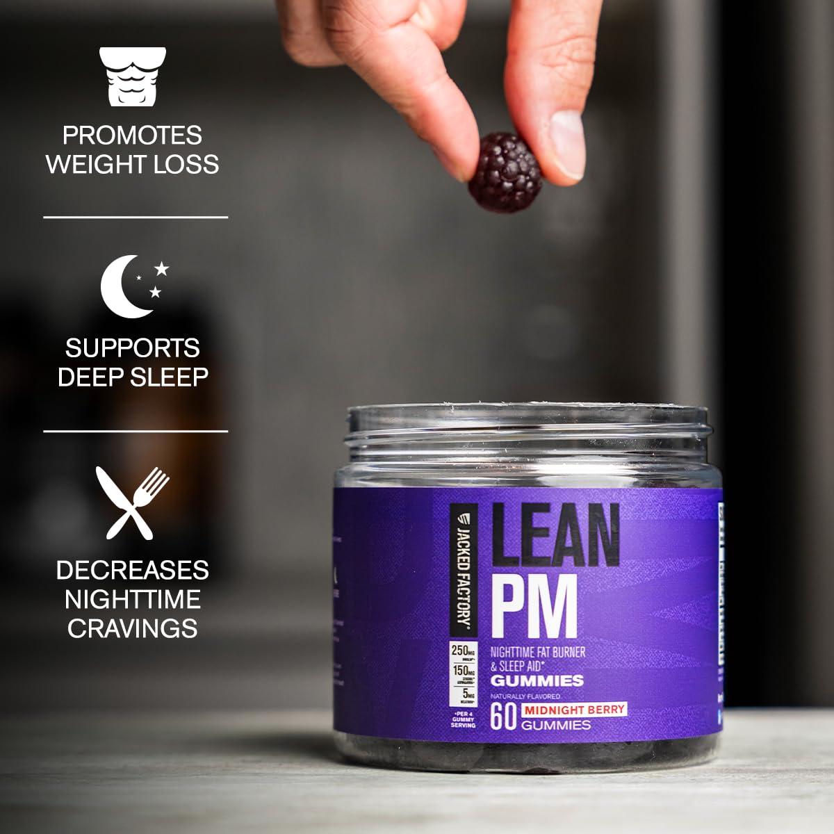 Jacked Factory Lean PM Weight Loss Gummies - Night Time Fat Burner & Appetite Suppressant Sleep Supplement with Melatonin & Ashwagandha - Maple Wellness Supplements