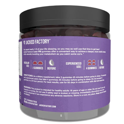 Jacked Factory Lean PM Weight Loss Gummies - Night Time Fat Burner & Appetite Suppressant Sleep Supplement with Melatonin & Ashwagandha - Maple Wellness Supplements
