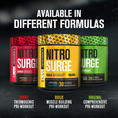 Jacked Factory Nitrosurge Build Pre Workout with Creatine for Muscle Building - Con Cret Creatine Powder & elevATP for Intense Energy, Powerful Pump - Maple Wellness Supplements
