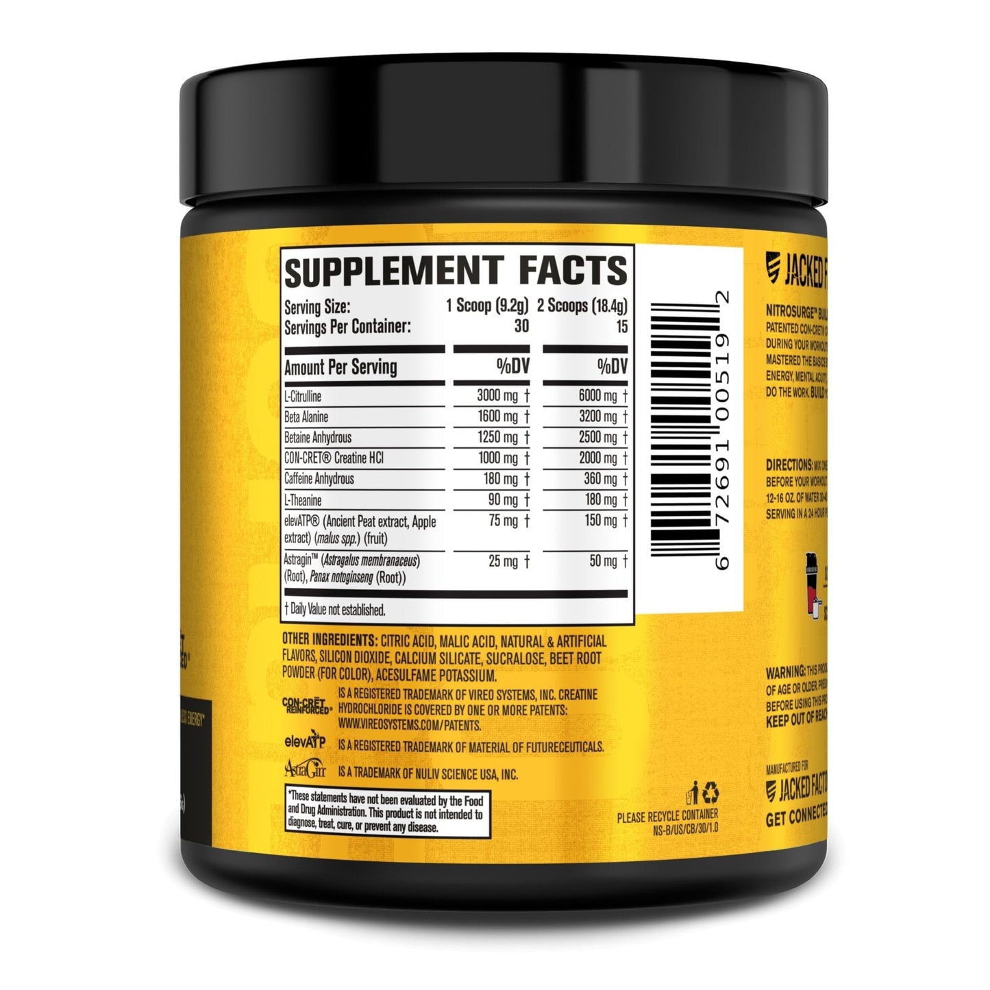 Jacked Factory Nitrosurge Build Pre Workout with Creatine for Muscle Building - Con Cret Creatine Powder & elevATP for Intense Energy, Powerful Pump - Maple Wellness Supplements