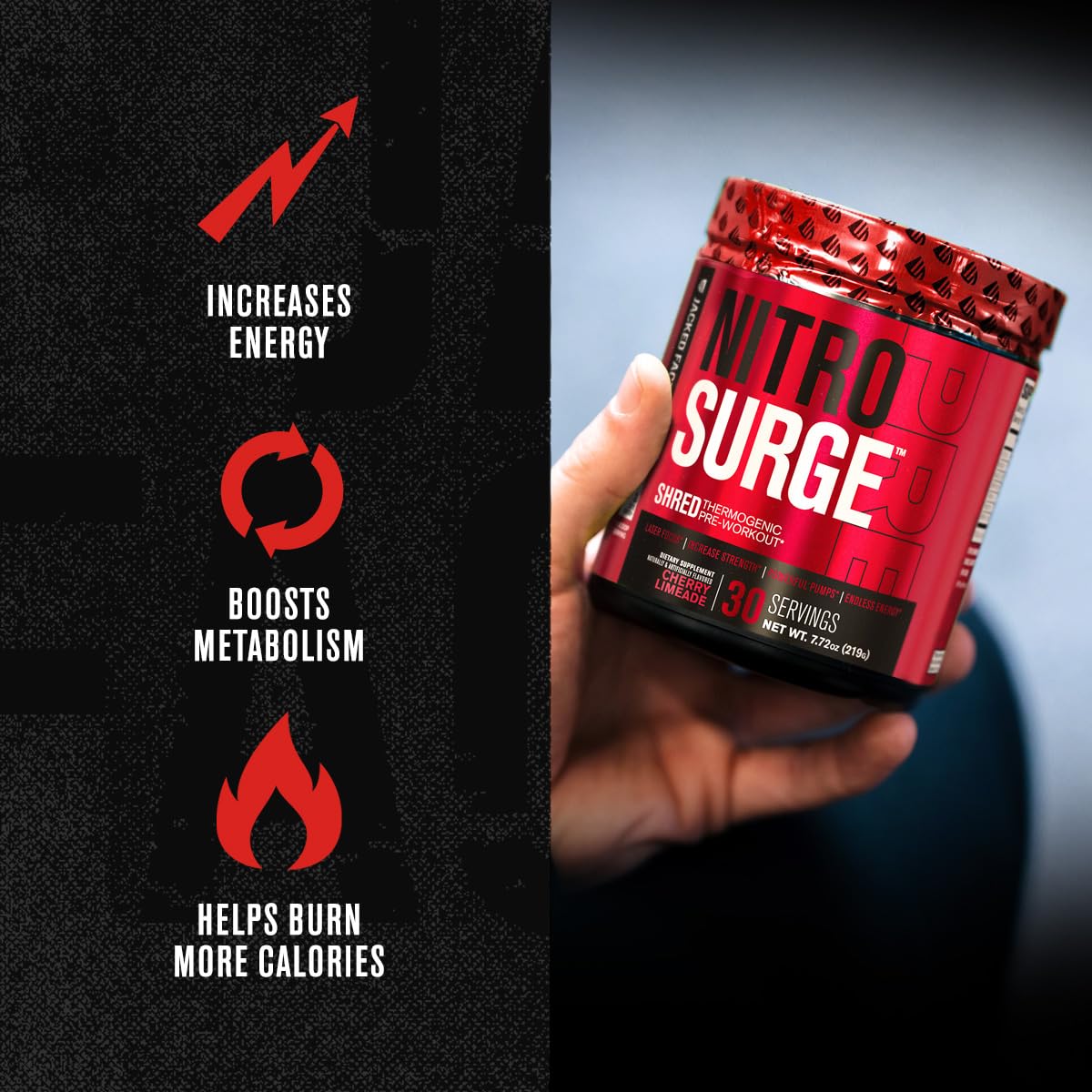 Jacked Factory NITROSURGE Shred Pre Workout Supplement - Energy Booster, Instant - Maple Wellness Supplements