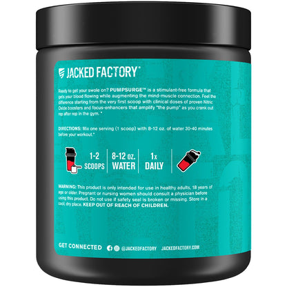 Jacked Factory Pumpsurge Caffeine Free Pre Workout for Men & Women - Booster & Stim Free Pre Workout - Intense Pumps, Enhanced Focus - 30 Servings, Cherry Limeade 8.83oz - Maple Wellness Supplements