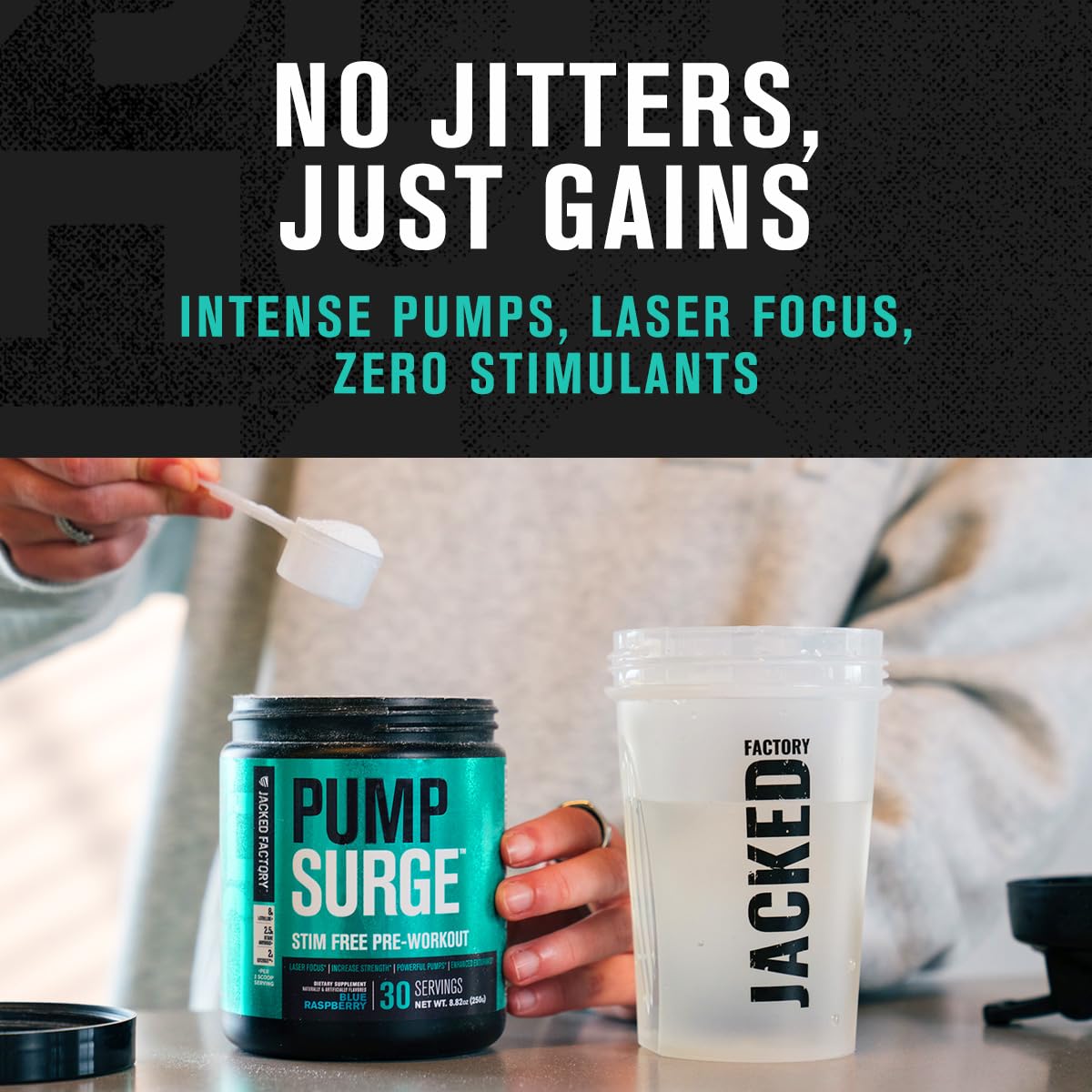 Jacked Factory Pumpsurge Caffeine Free Pre Workout for Men & Women - Booster & Stim Free Pre Workout - Intense Pumps, Enhanced Focus - 30 Servings, Cherry Limeade 8.83oz - Maple Wellness Supplements