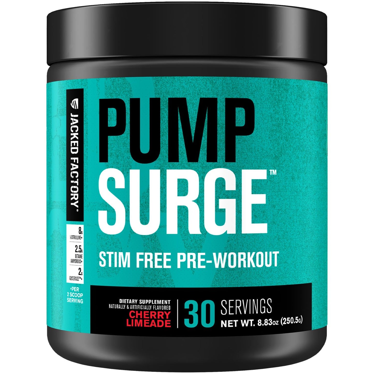 Jacked Factory Pumpsurge Caffeine Free Pre Workout for Men & Women - Booster & Stim Free Pre Workout - Intense Pumps, Enhanced Focus - 30 Servings, Cherry Limeade 8.83oz - Maple Wellness Supplements
