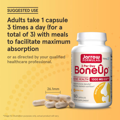 Jarrow Formulas BoneUp Three Per Day for Bone Density and Skeletal Nutrition, Includes Vitamin D3, K2 (as MK-7) and Calcium - Maple Wellness Supplements