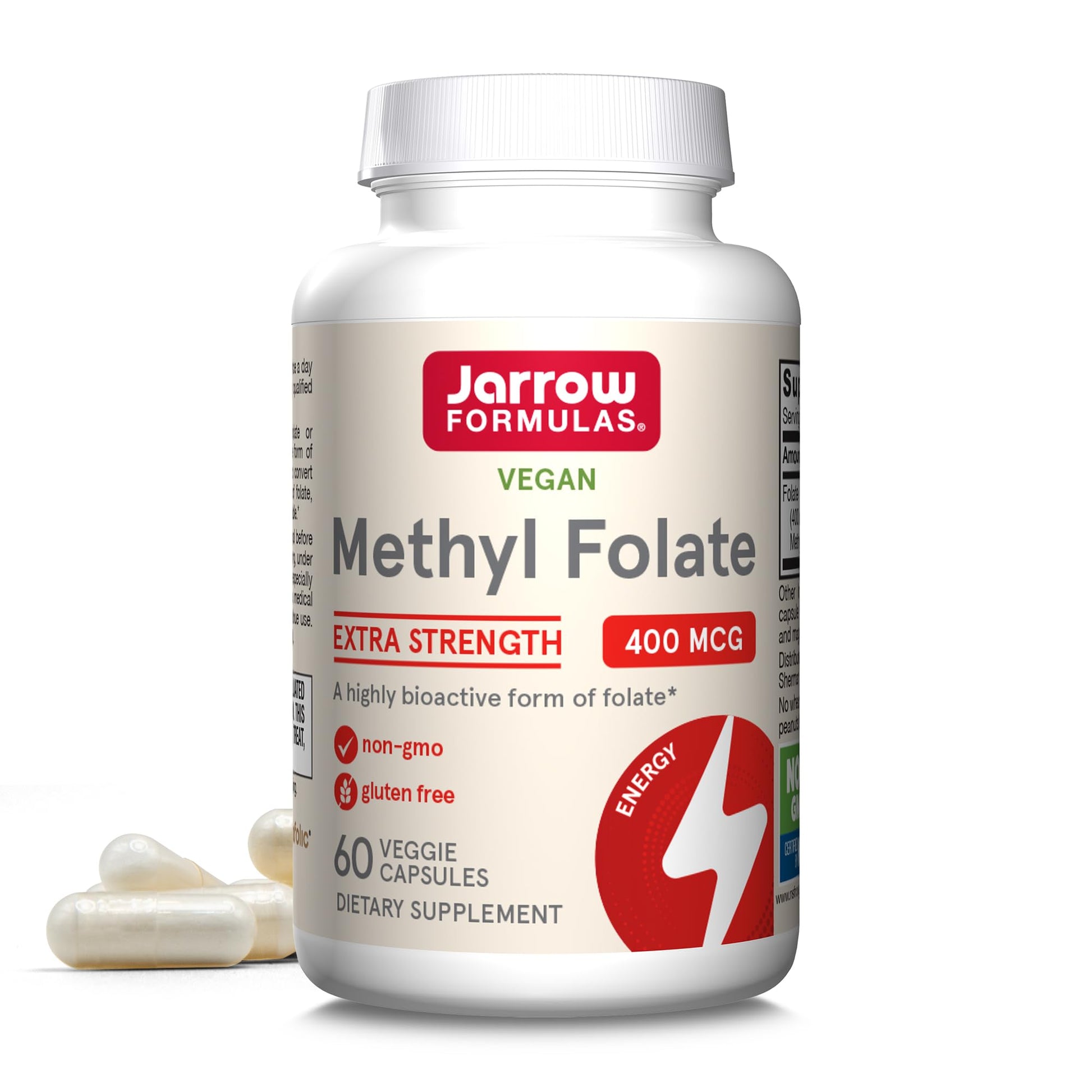 Jarrow Formulas Extra Strength Methyl Folate 400 mcg, Dietary Supplement for Cardiovascular and Neurologic Health Support - Maple Wellness Supplements