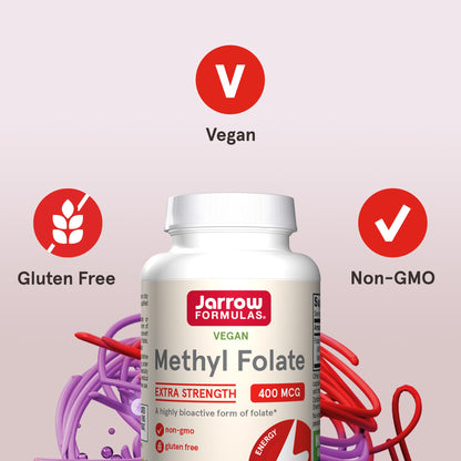 Jarrow Formulas Extra Strength Methyl Folate 400 mcg, Dietary Supplement for Cardiovascular and Neurologic Health Support - Maple Wellness Supplements