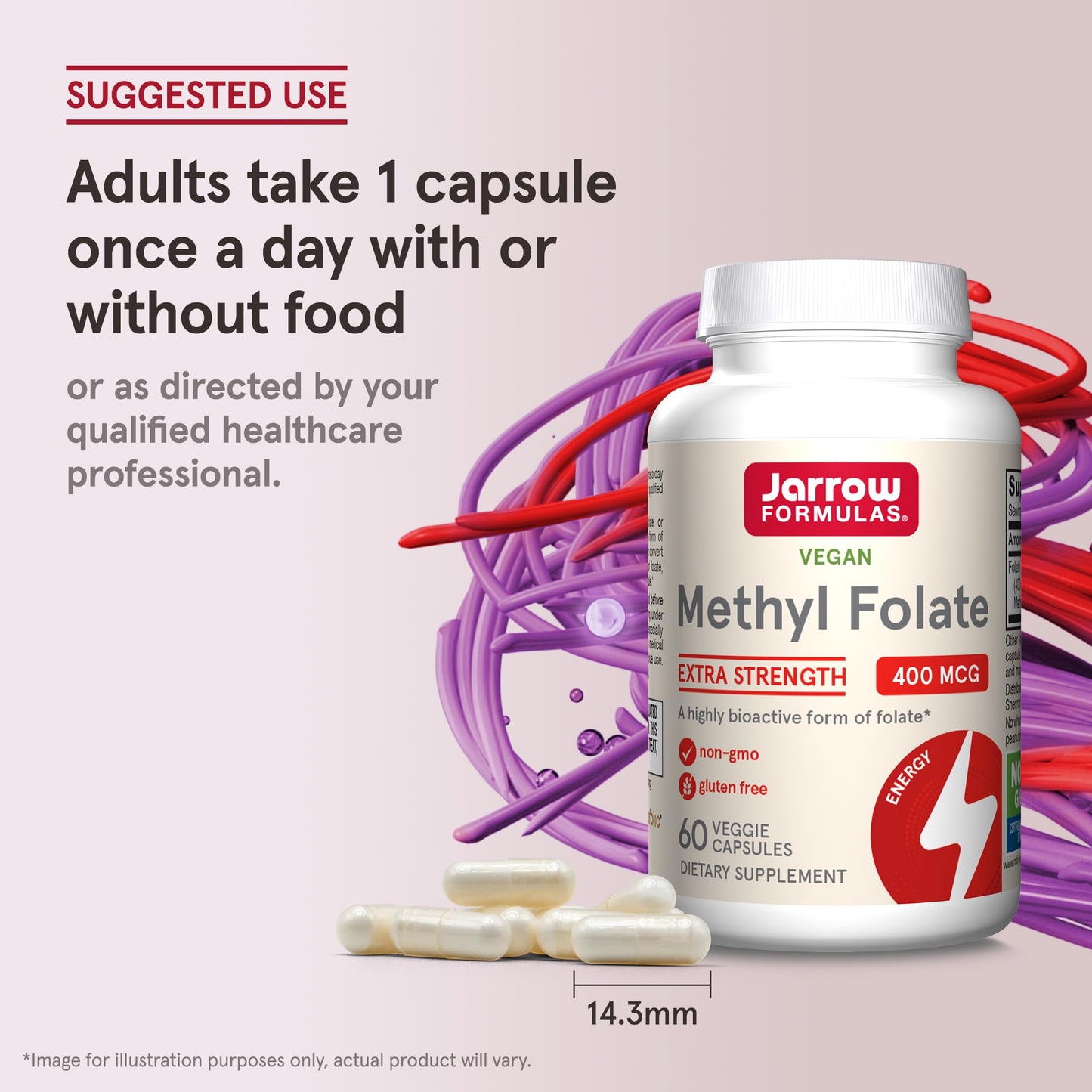Jarrow Formulas Extra Strength Methyl Folate 400 mcg, Dietary Supplement for Cardiovascular and Neurologic Health Support - Maple Wellness Supplements