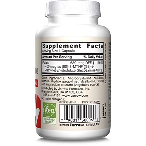 Jarrow Formulas Extra Strength Methyl Folate 400 mcg, Dietary Supplement for Cardiovascular and Neurologic Health Support - Maple Wellness Supplements