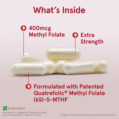 Jarrow Formulas Extra Strength Methyl Folate 400 mcg, Dietary Supplement for Cardiovascular and Neurologic Health Support - Maple Wellness Supplements